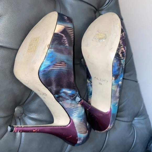 Aldo Satin patterned heels pumps  Sz 39 - Picture 8 of 15